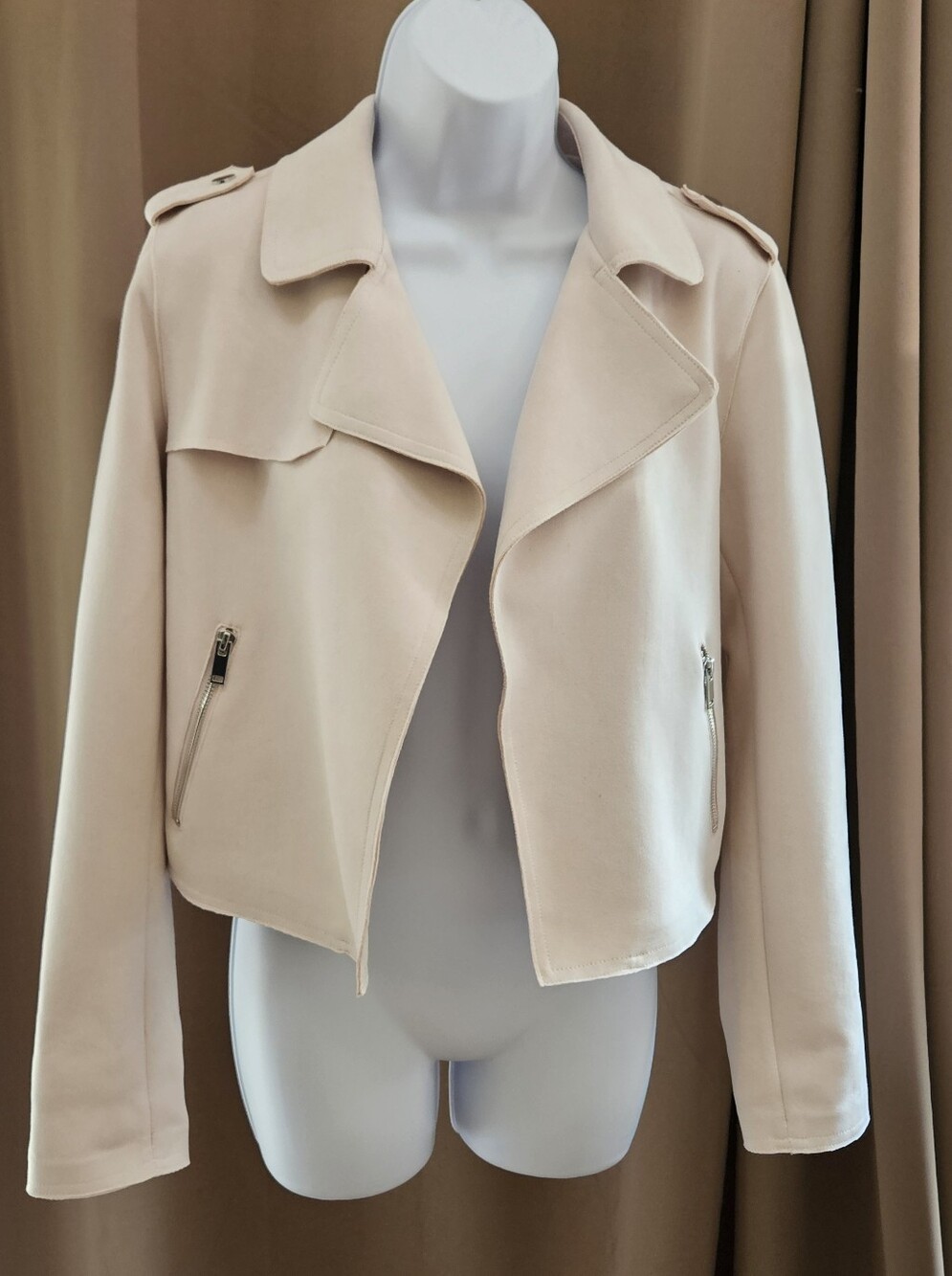 Anthropologie Faux Suede Moto Jacket Pastel Blush Pink